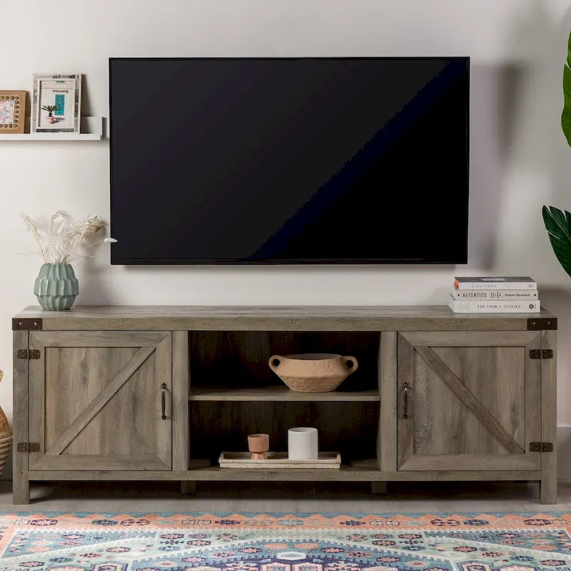 70-Inch Barn Door TV Stand with Adjustable Shelves