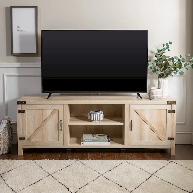 70-Inch Barn Door TV Stand with Adjustable Shelves