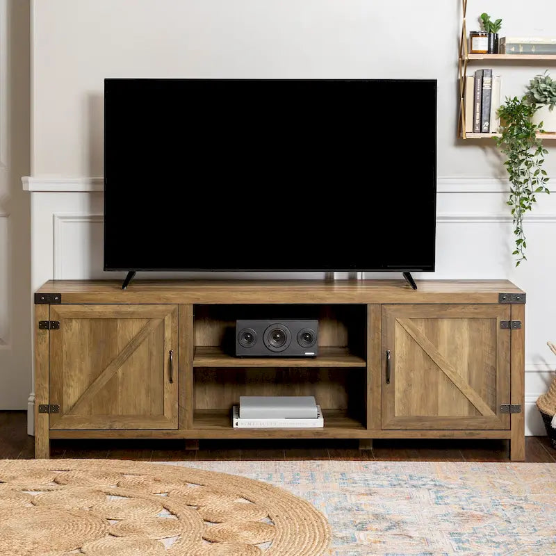 70-Inch Barn Door TV Stand with Adjustable Shelves