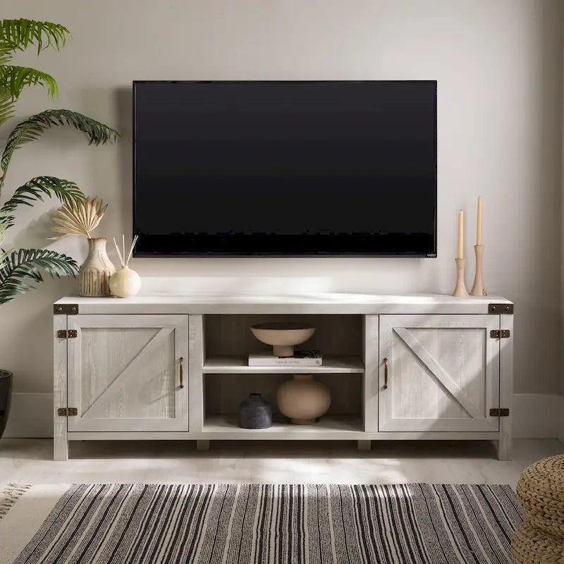 70-Inch Barn Door TV Stand with Adjustable Shelves