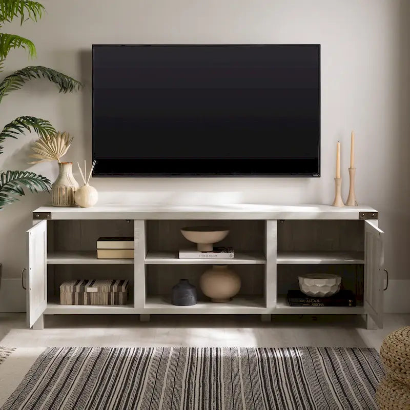 70-Inch Barn Door TV Stand with Adjustable Shelves