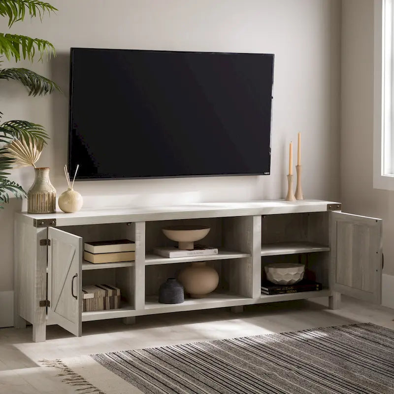 70-Inch Barn Door TV Stand with Adjustable Shelves