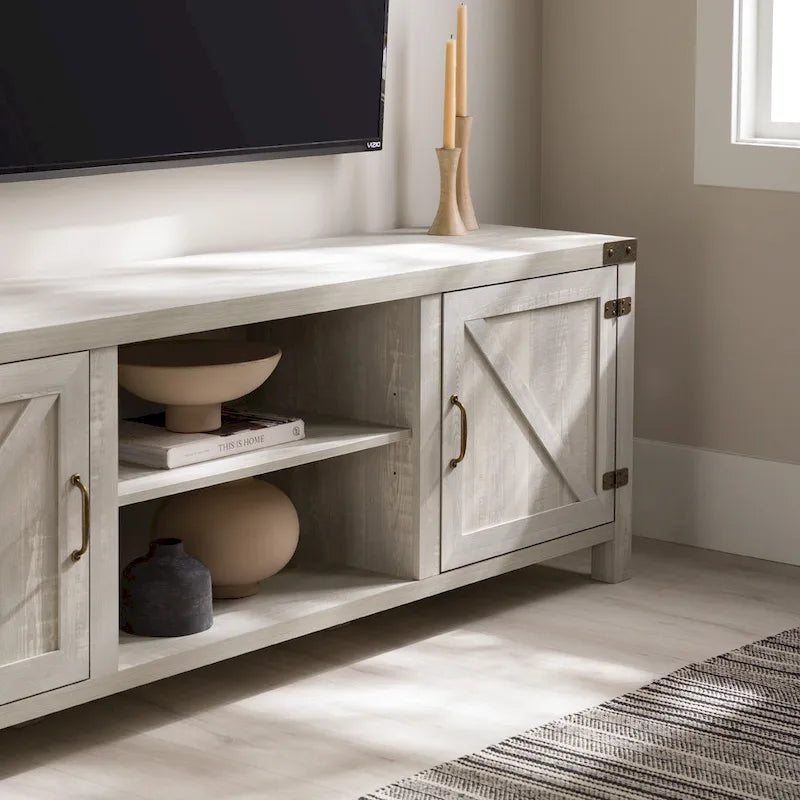 70-Inch Barn Door TV Stand with Adjustable Shelves