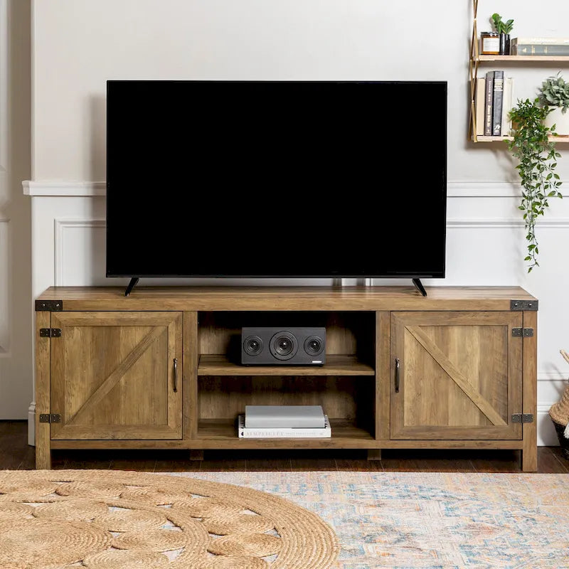 70-Inch Barn Door TV Stand with Adjustable Shelves