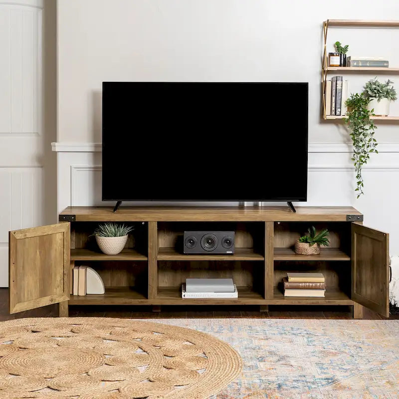 70-Inch Barn Door TV Stand with Adjustable Shelves