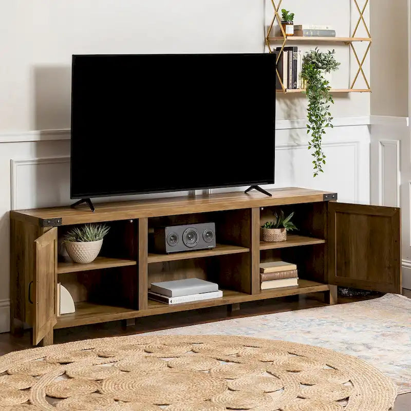 70-Inch Barn Door TV Stand with Adjustable Shelves