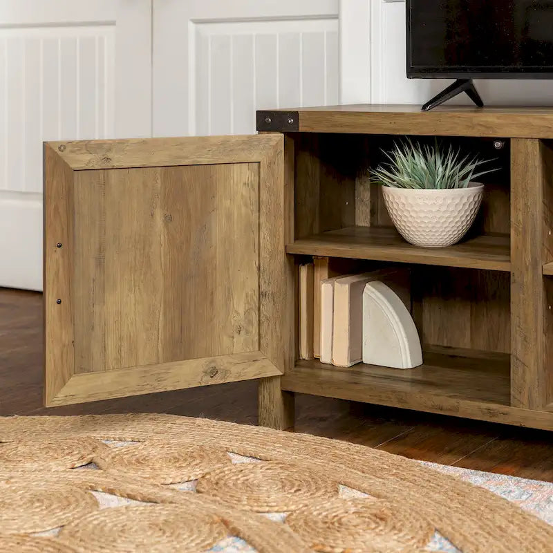 70-Inch Barn Door TV Stand with Adjustable Shelves