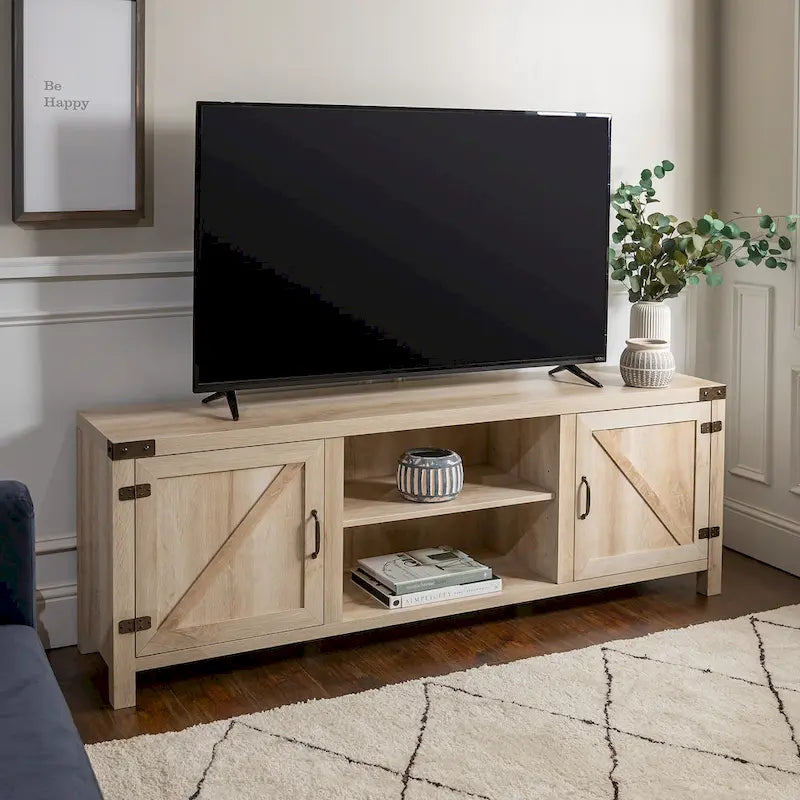 70-Inch Barn Door TV Stand with Adjustable Shelves