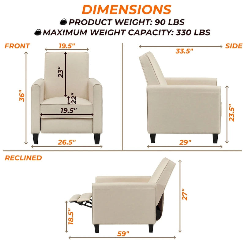 Pushback Recliner Chair with Memory Foam Lumbar Support and Adjustable Footrest