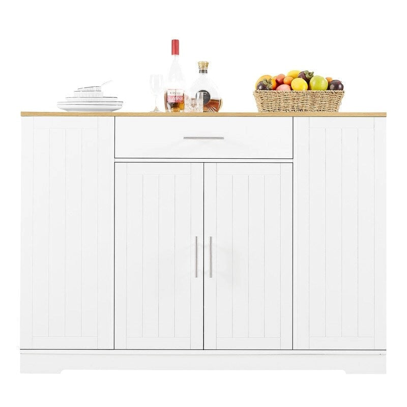 53-Inch Farmhouse Kitchen Island with Storage Drawers and Built-In Trash Can Cabinet