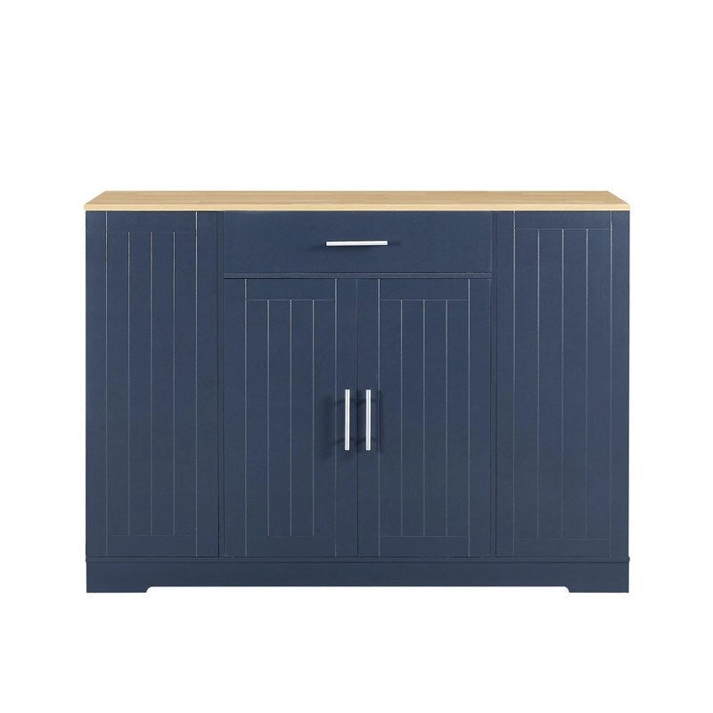 53-Inch Farmhouse Kitchen Island with Storage Drawers and Built-In Trash Can Cabinet