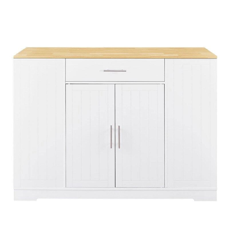 53-Inch Farmhouse Kitchen Island with Storage Drawers and Built-In Trash Can Cabinet