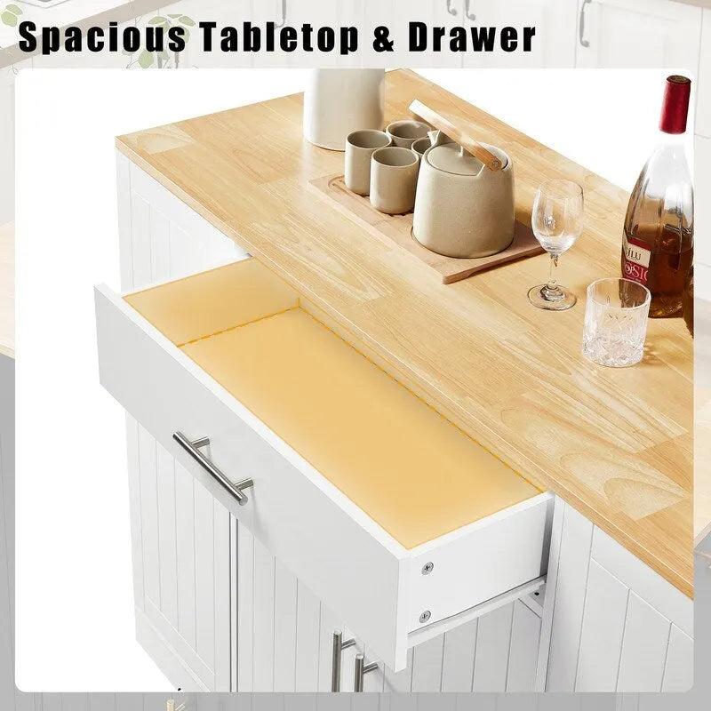 53-Inch Farmhouse Kitchen Island with Storage Drawers and Built-In Trash Can Cabinet