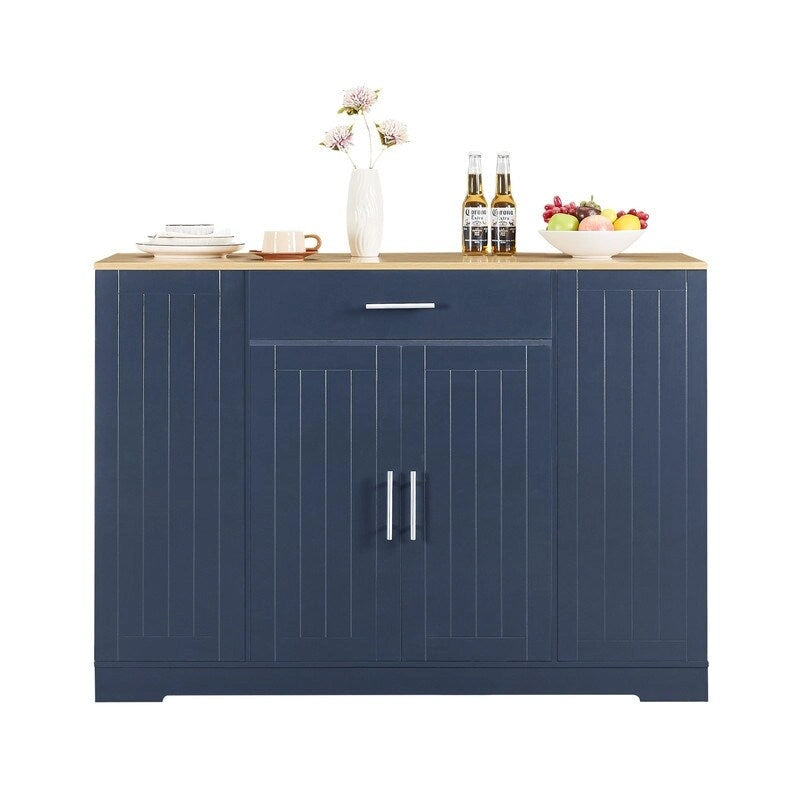 53-Inch Farmhouse Kitchen Island with Storage Drawers and Built-In Trash Can Cabinet