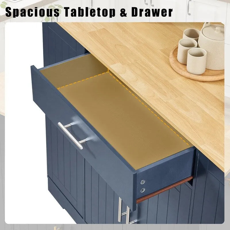 53-Inch Farmhouse Kitchen Island with Storage Drawers and Built-In Trash Can Cabinet