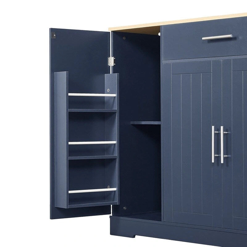 53-Inch Farmhouse Kitchen Island with Storage Drawers and Built-In Trash Can Cabinet