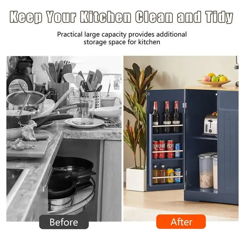 53-Inch Farmhouse Kitchen Island with Storage Drawers and Built-In Trash Can Cabinet