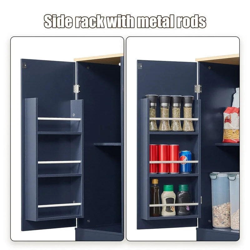 53-Inch Farmhouse Kitchen Island with Storage Drawers and Built-In Trash Can Cabinet