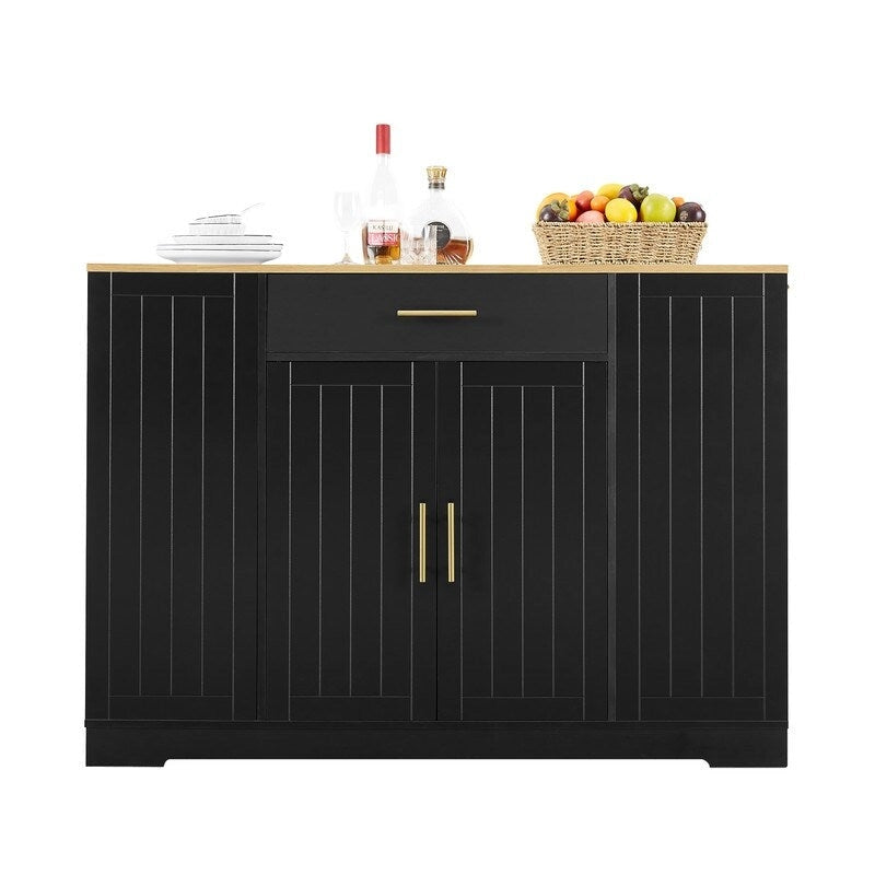 53-Inch Farmhouse Kitchen Island with Storage Drawers and Built-In Trash Can Cabinet