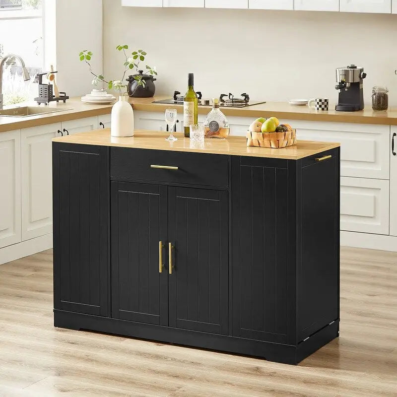 53-Inch Farmhouse Kitchen Island with Storage Drawers and Built-In Trash Can Cabinet