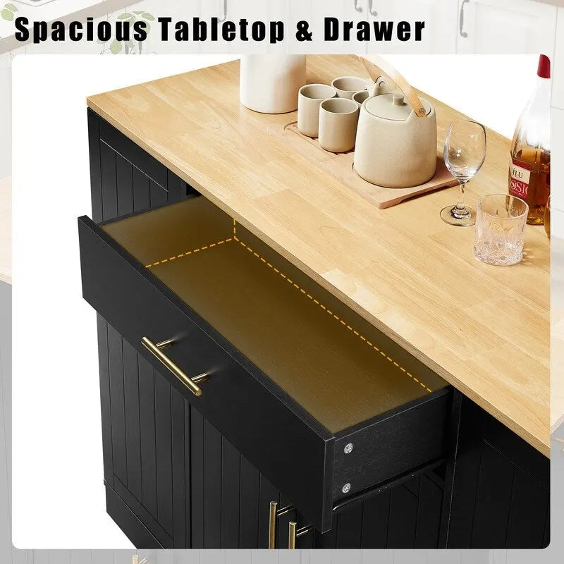 53-Inch Farmhouse Kitchen Island with Storage Drawers and Built-In Trash Can Cabinet