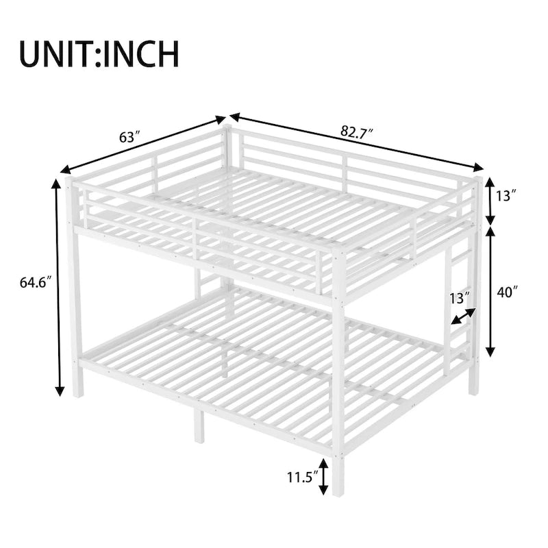 Queen over Queen Metal Bunk Bed with Dual-Side Ladder & Safety Rail