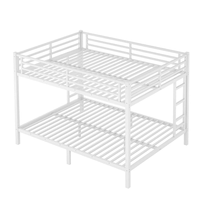 Queen over Queen Metal Bunk Bed with Dual-Side Ladder & Safety Rail