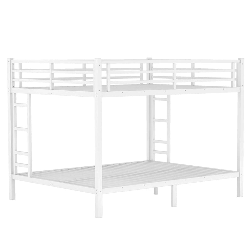 Queen over Queen Metal Bunk Bed with Dual-Side Ladder & Safety Rail