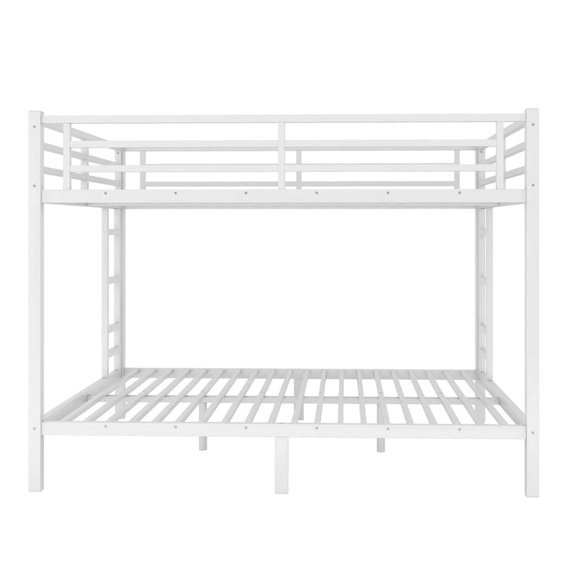 Queen over Queen Metal Bunk Bed with Dual-Side Ladder & Safety Rail