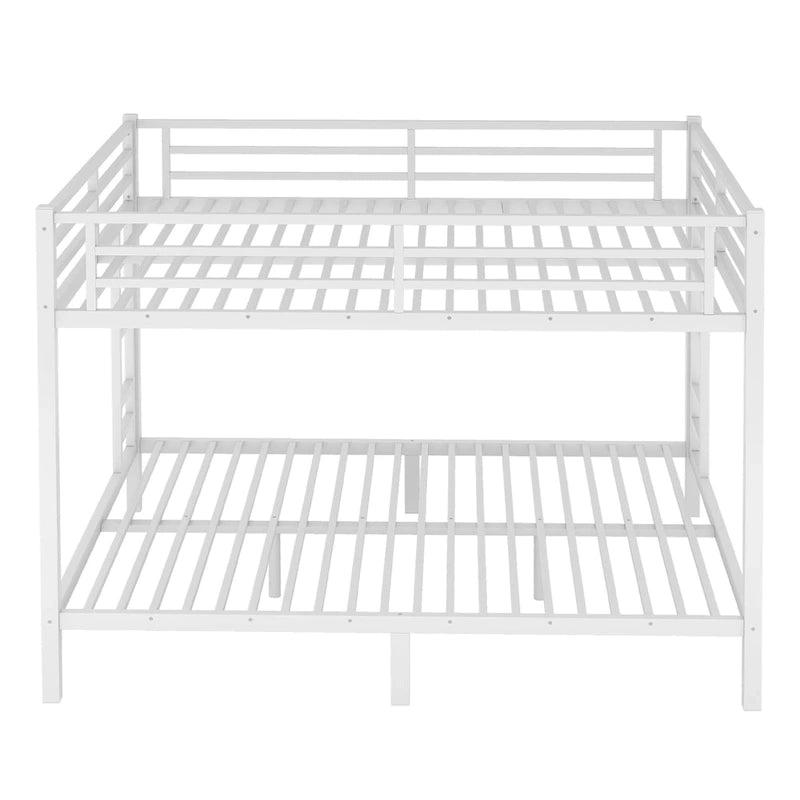 Queen over Queen Metal Bunk Bed with Dual-Side Ladder & Safety Rail