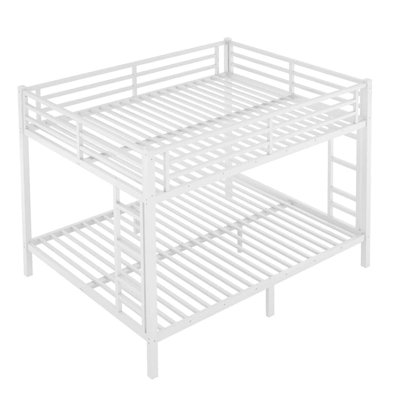 Queen over Queen Metal Bunk Bed with Dual-Side Ladder & Safety Rail