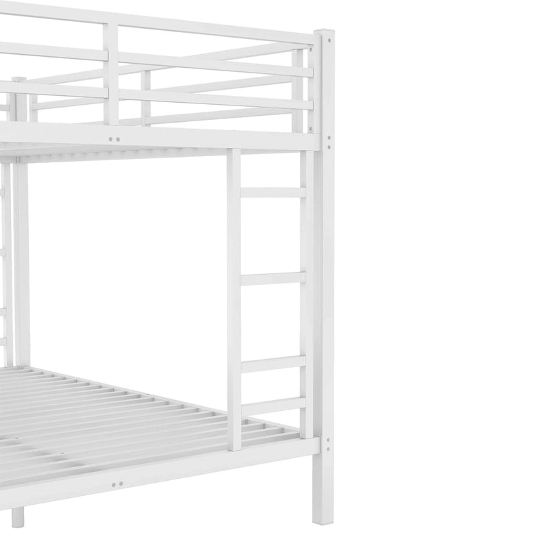 Queen over Queen Metal Bunk Bed with Dual-Side Ladder & Safety Rail