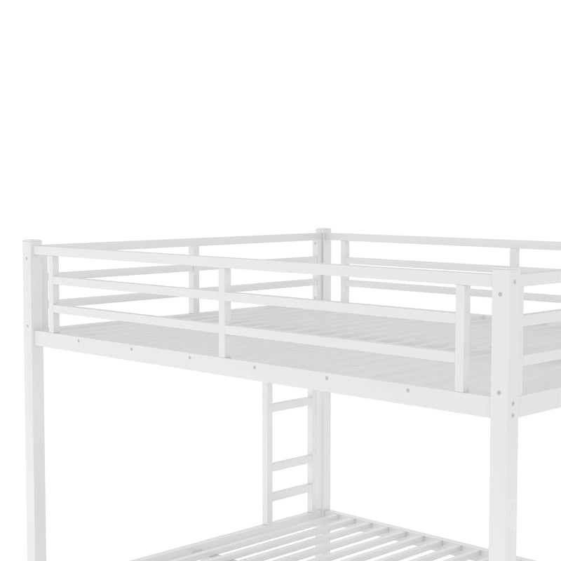 Queen over Queen Metal Bunk Bed with Dual-Side Ladder & Safety Rail