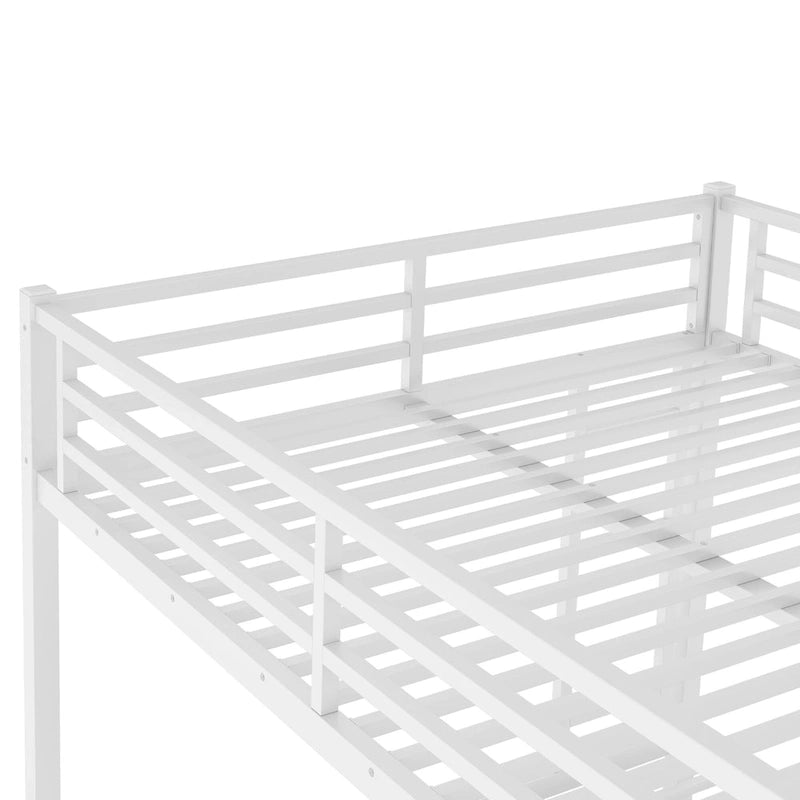 Queen over Queen Metal Bunk Bed with Dual-Side Ladder & Safety Rail