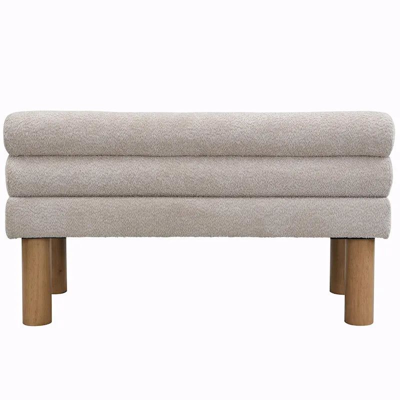 Gepolsterte Bouclé-Esszimmerbank mit Beinen aus Kautschukholz