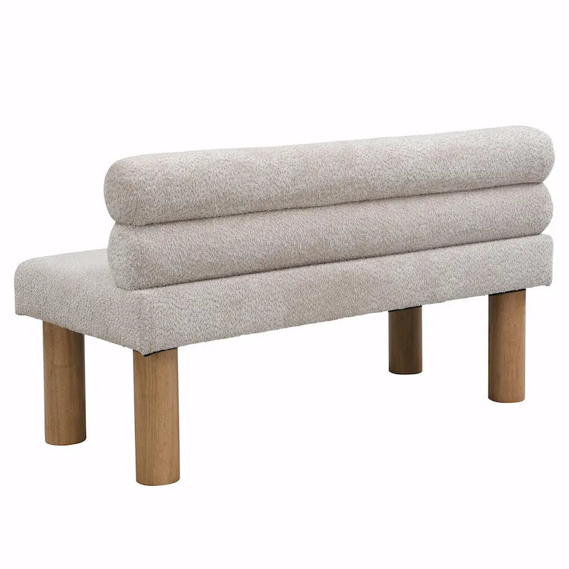 Panca da pranzo imbottita in bouclé con gambe in legno di gomma
