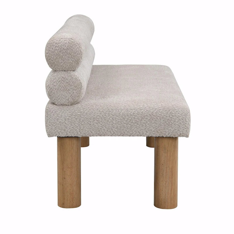 Panca da pranzo imbottita in bouclé con gambe in legno di gomma