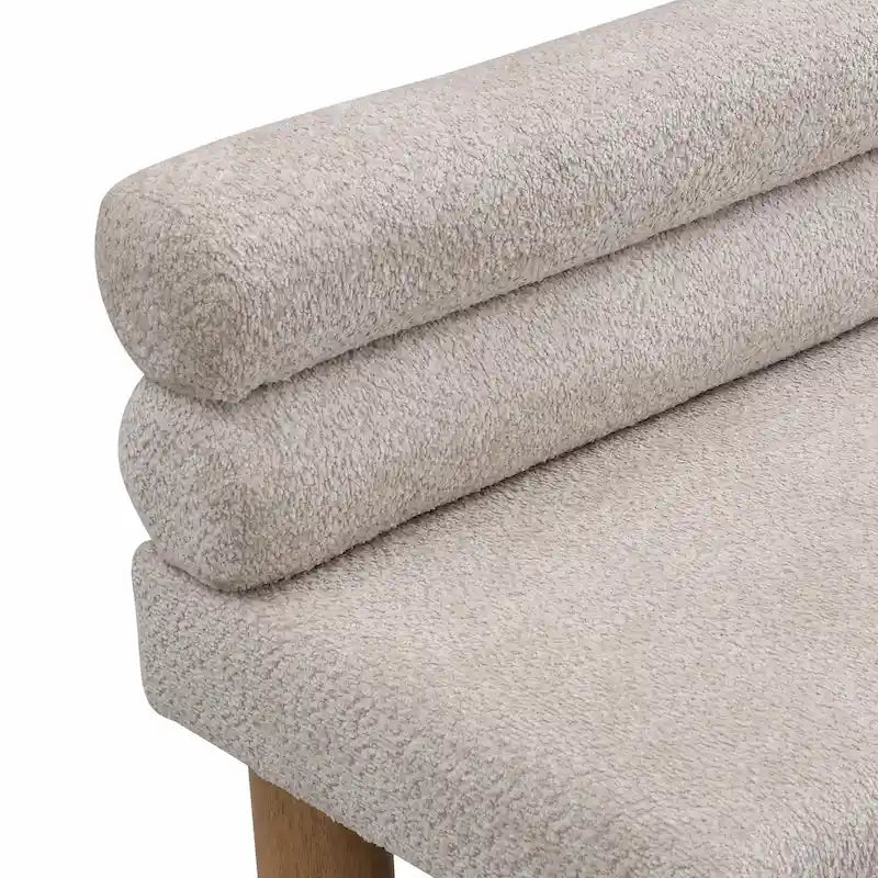 Panca da pranzo imbottita in bouclé con gambe in legno di gomma