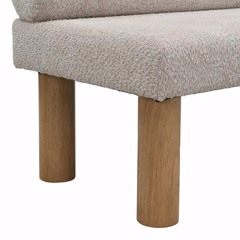 Panca da pranzo imbottita in bouclé con gambe in legno di gomma