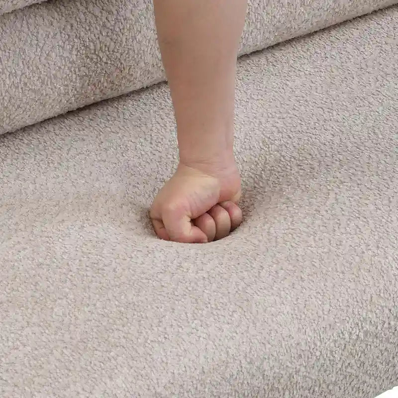 Panca da pranzo imbottita in bouclé con gambe in legno di gomma