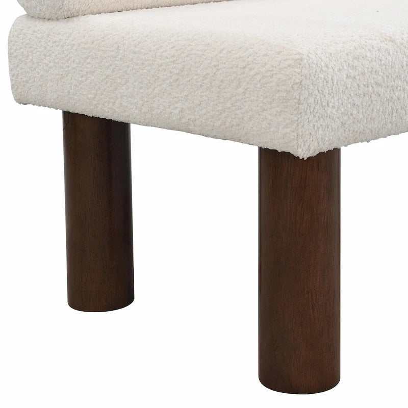 Panca da pranzo imbottita in bouclé con gambe in legno di gomma