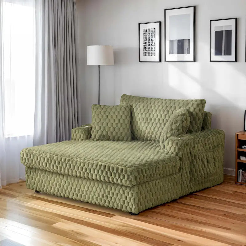 Oversized Upholstered Chaise Lounge with Cup Holders and Side Storage Pocket