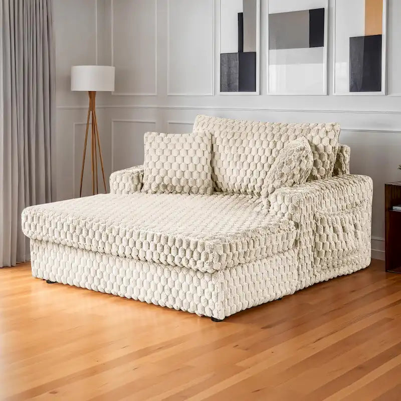 Oversized Upholstered Chaise Lounge with Cup Holders and Side Storage Pocket