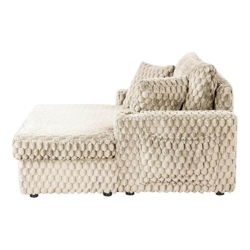 Oversized Upholstered Chaise Lounge with Cup Holders and Side Storage Pocket
