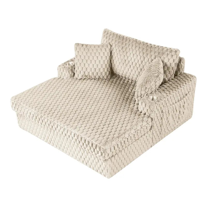 Oversized Upholstered Chaise Lounge with Cup Holders and Side Storage Pocket