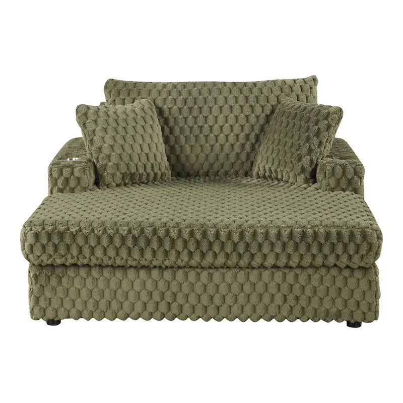 Oversized Upholstered Chaise Lounge with Cup Holders and Side Storage Pocket