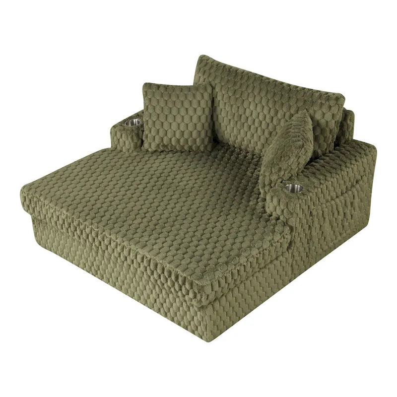 Oversized Upholstered Chaise Lounge with Cup Holders and Side Storage Pocket