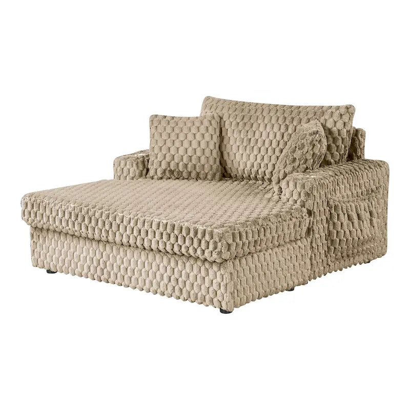 Oversized Upholstered Chaise Lounge with Cup Holders and Side Storage Pocket