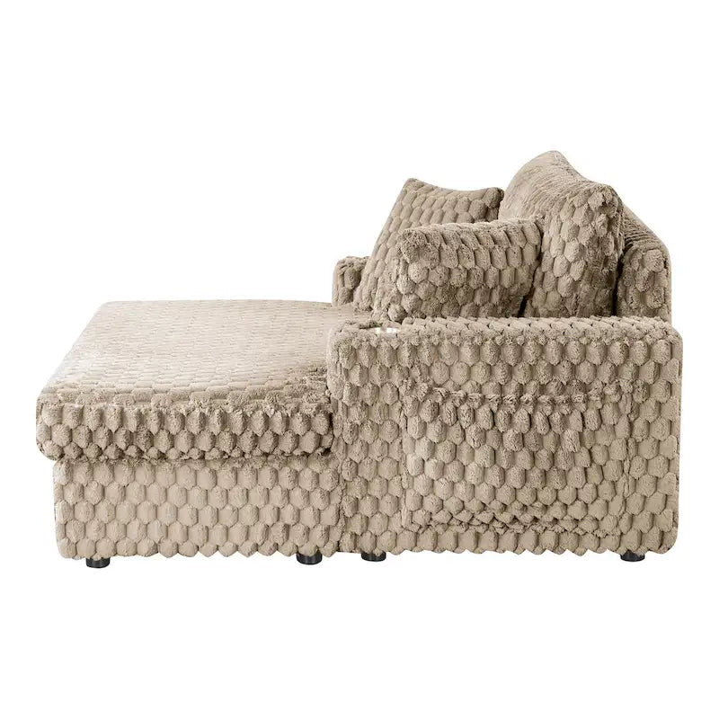 Oversized Upholstered Chaise Lounge with Cup Holders and Side Storage Pocket