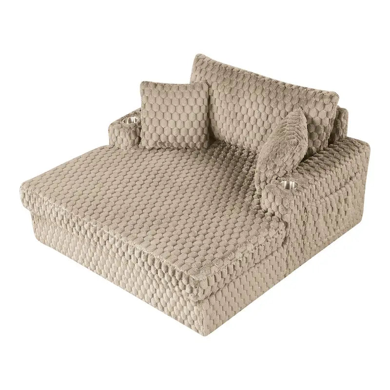 Oversized Upholstered Chaise Lounge with Cup Holders and Side Storage Pocket